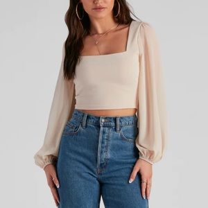 Lantern Sleeve Crop Top